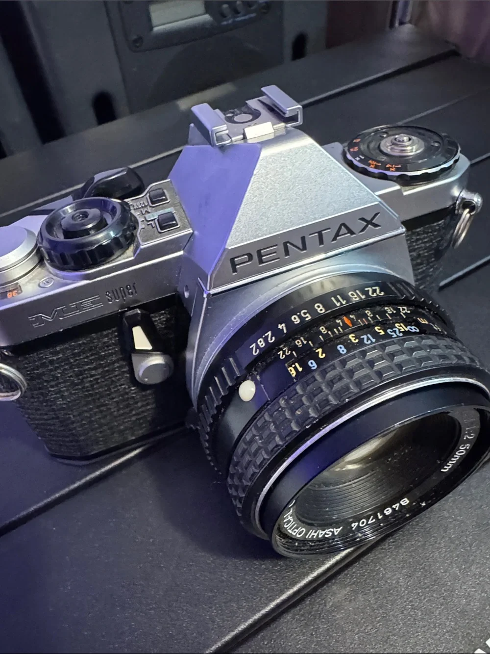 Pentax Film SLR Camera in Silver and Black with 50mm Lens